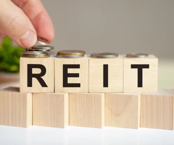 wooden cubes with the word "REIT" with coins on top -is real estate investment trusts a good career path